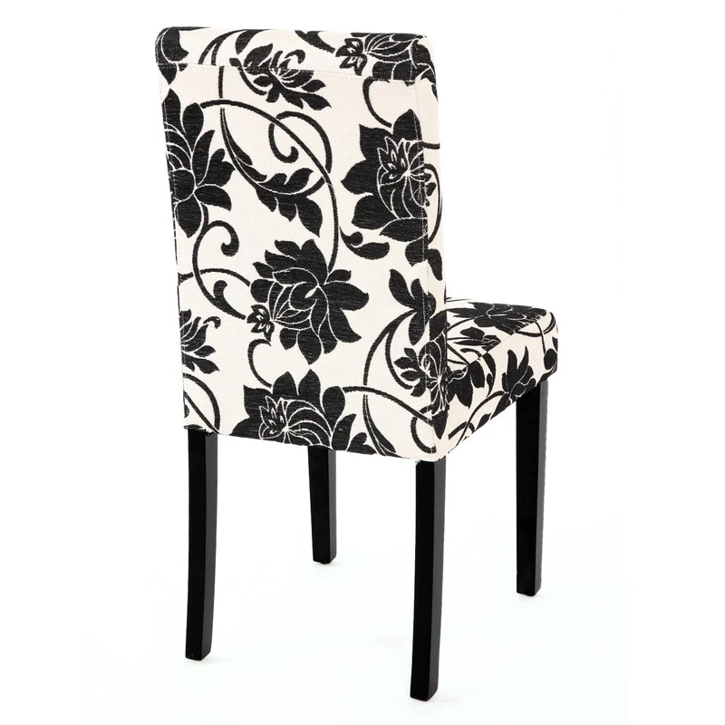 Lot de 4 chaises de salle à manger en tissu imprimé blanc&noir pieds foncés CDS04122