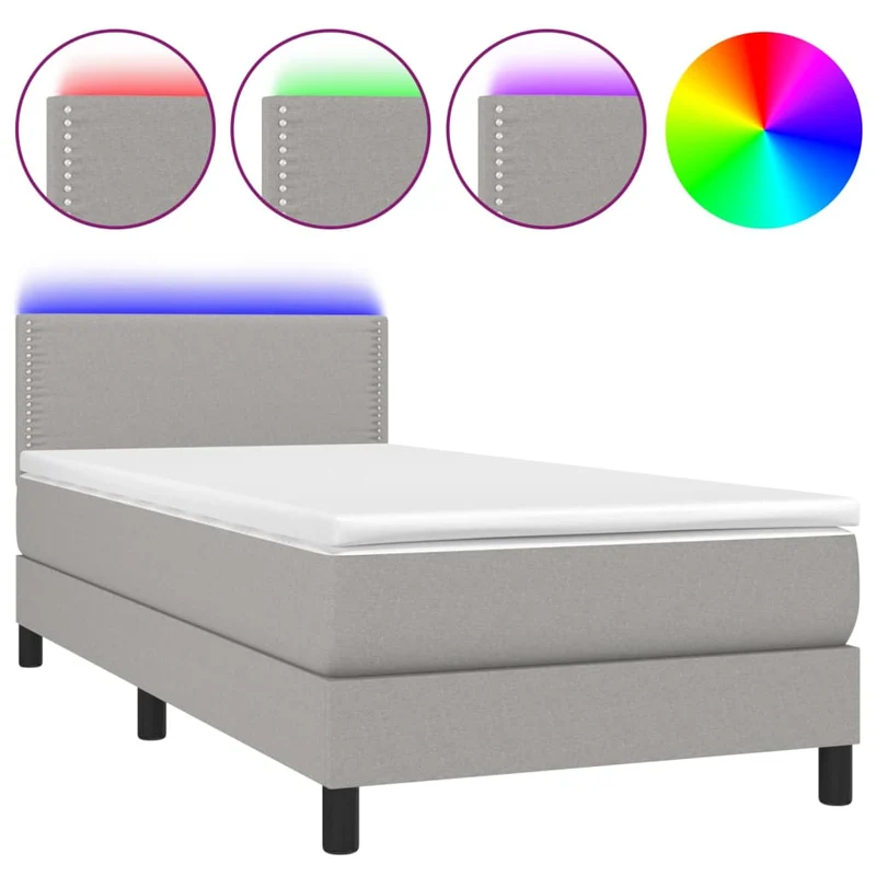 Cadre de lit LED avec sommier tête de lit matelas 90x200cm tissu gris clair TDL0209450