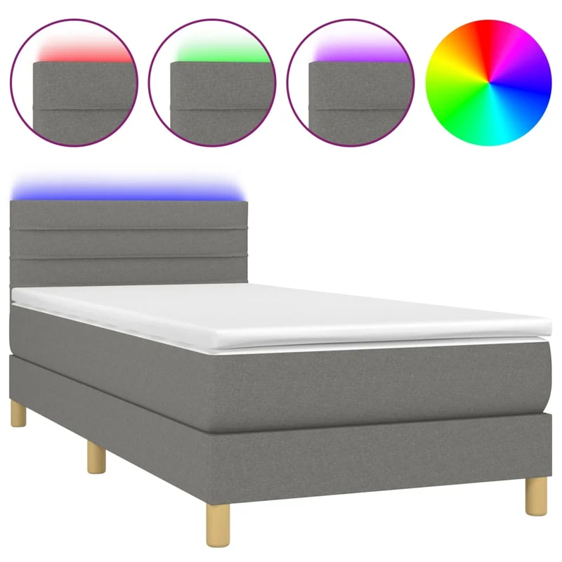 Cadre de lit LED avec sommier tête de lit matelas 90x200cm tissu gris foncé TDL0209385