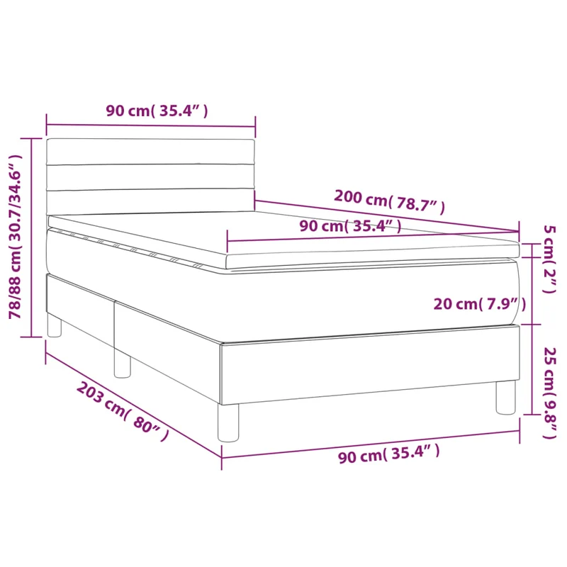 Cadre de lit LED avec sommier tête de lit matelas 90x200cm tissu gris foncé TDL0209385