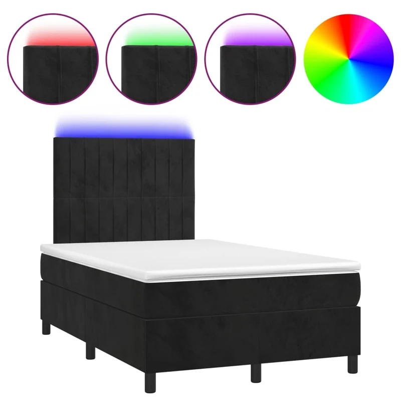 Cadre de lit LED avec sommier tête de lit matelas 120 x 200 cm tissu velours noir TDL0209277