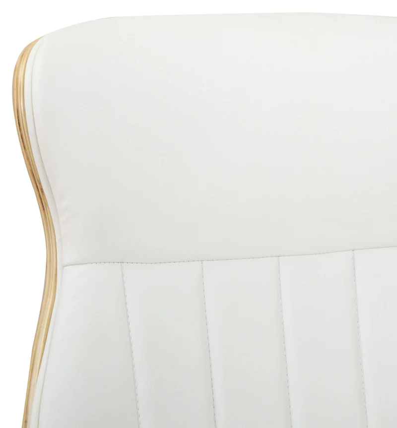 Fauteuil de bureau avec roulettes synthétique blanc et bois clair hauteur réglable BUR10466