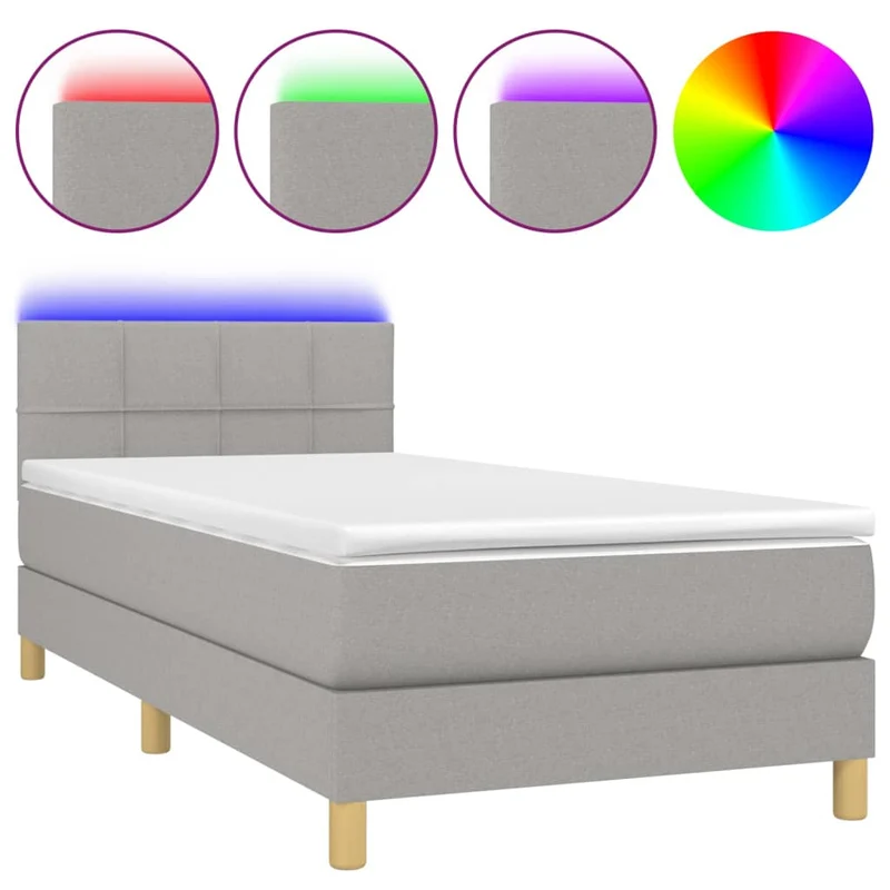 Cadre de lit LED avec sommier tête de lit matelas 90x200cm tissu gris clair TDL0209442
