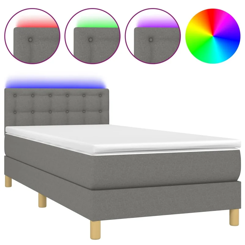 Cadre de lit LED avec sommier tête de lit matelas 90x200cm tissu gris foncé TDL0209379