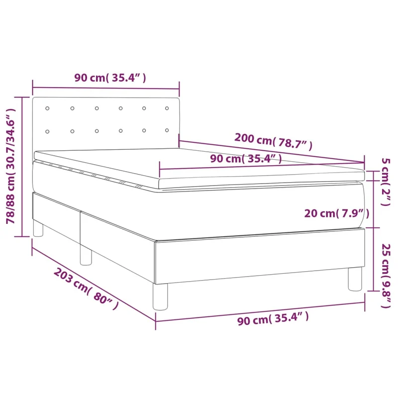 Cadre de lit LED avec sommier tête de lit matelas 90x200cm tissu gris foncé TDL0209360