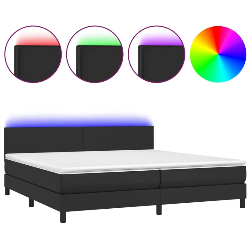 Cadre de lit LED avec sommier tête de lit matelas 200x200cm synthétique noir TDL0209138