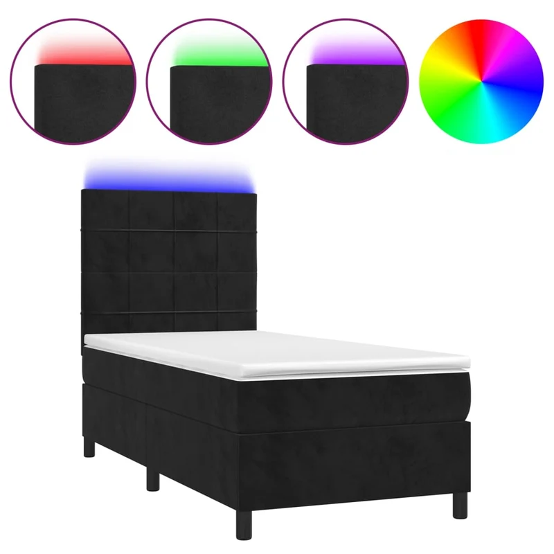 Cadre de lit LED avec sommier tête de lit matelas 100x200 cm tissu velours noir TDL0209315