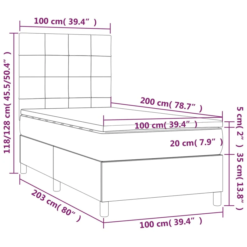 Cadre de lit LED avec sommier tête de lit matelas 100x200 cm tissu velours noir TDL0209315