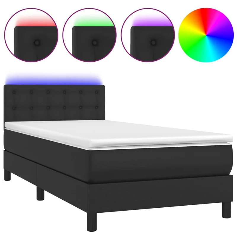 Cadre de lit LED avec sommier tête de lit matelas 100x200cm synthétique noir TDL0209307