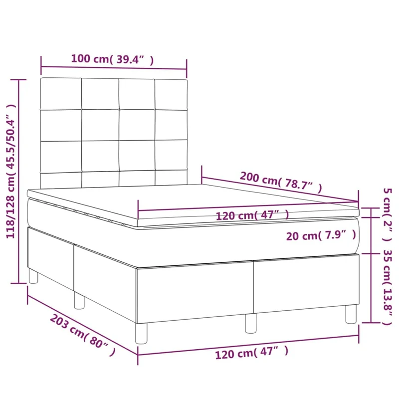 Cadre de lit LED avec sommier tête de lit matelas 120 x 200 cm tissu velours noir TDL0209274
