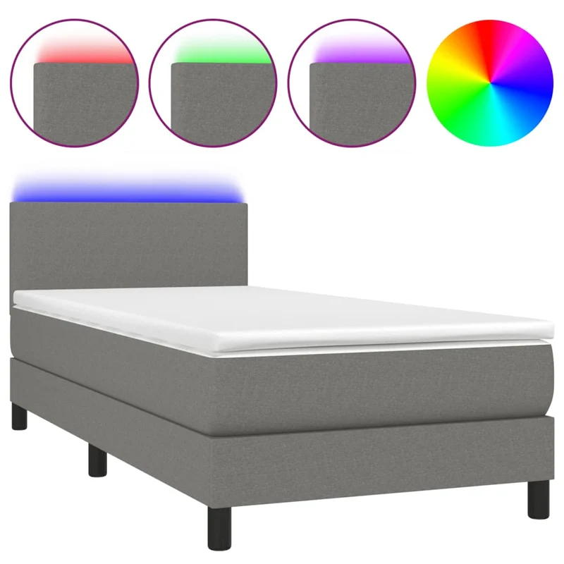 Cadre de lit LED avec sommier tête de lit matelas 90x200cm tissu gris foncé TDL0209366