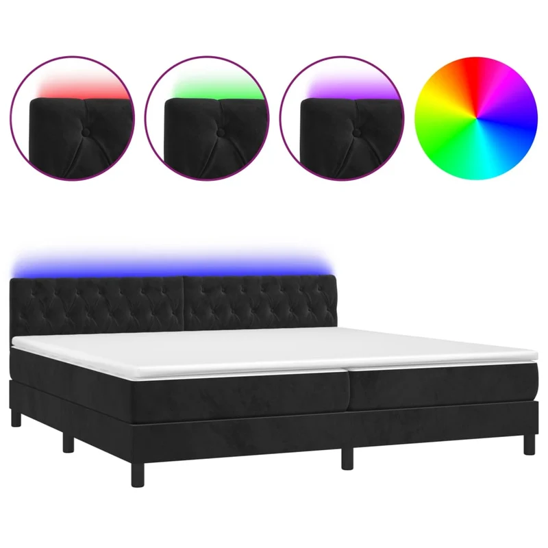 Cadre de lit LED avec sommier tête de lit matelas 200x200 cm tissu velours noir TDL0209144