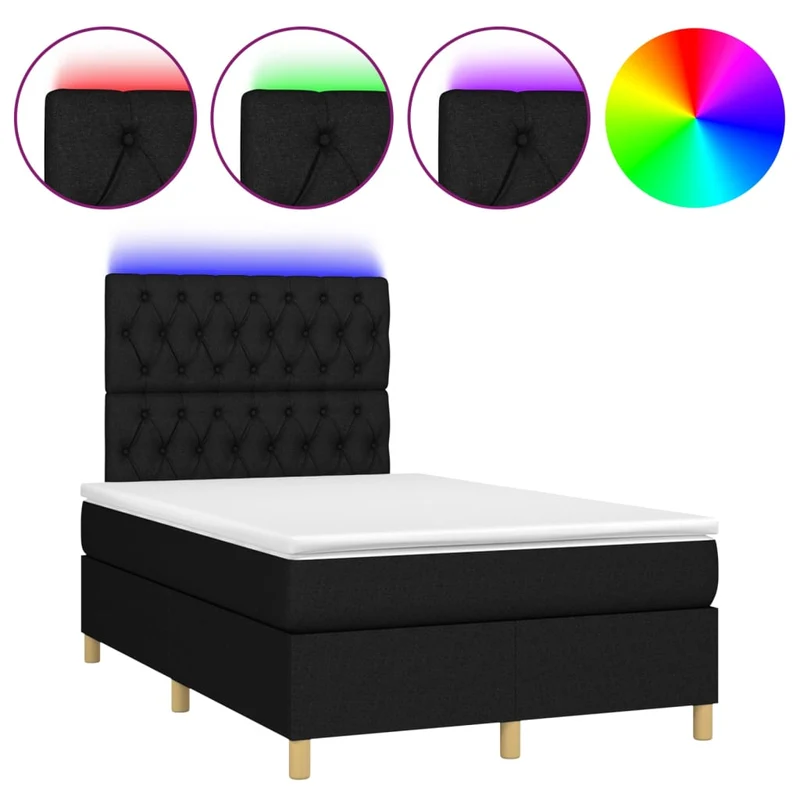 Cadre de lit LED avec sommier tête de lit matelas 120 x 200 cm tissu noir TDL0209302