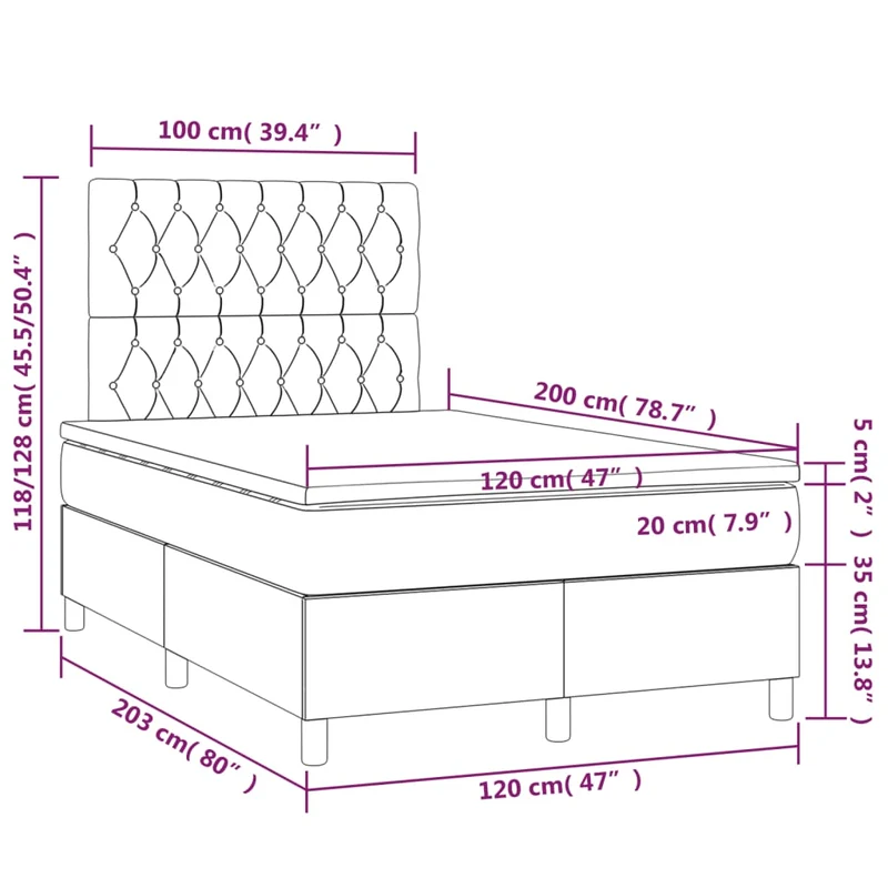 Cadre de lit LED avec sommier tête de lit matelas 120 x 200 cm tissu velours noir TDL0209281
