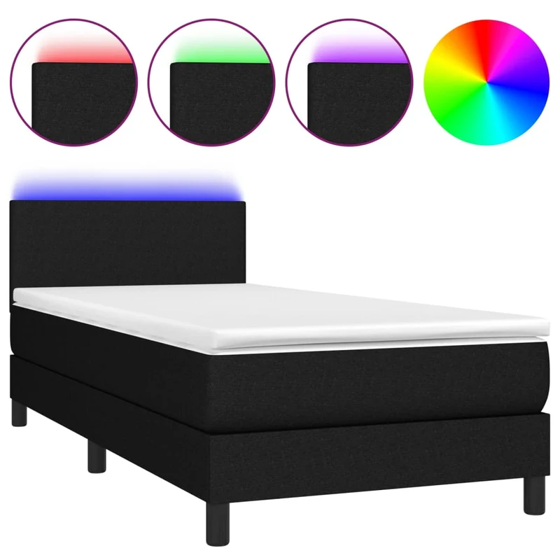 Cadre de lit LED avec sommier tête de lit matelas 90x200 cm tissu noir TDL0209026