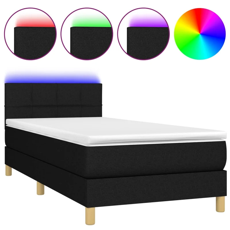 Cadre de lit LED avec sommier tête de lit matelas 90x200 cm tissu noir TDL0209016