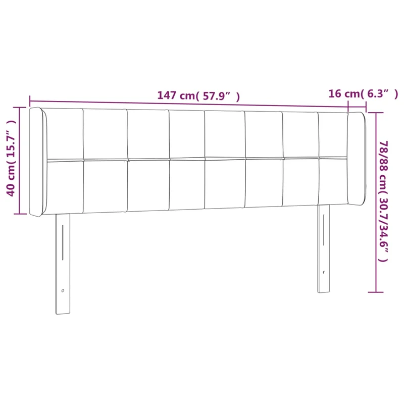 Tête de lit accessoire couchage chambre à coucher meuble avec rebord latéral 147 x 16 x 78/88 cm tissu velours gris clair TDL0205254