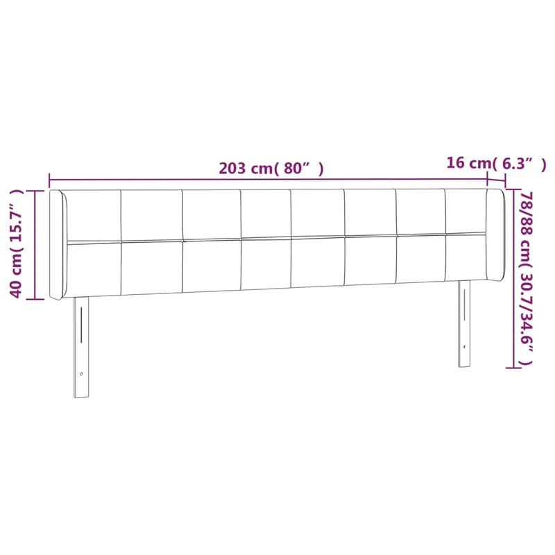 Tête de lit accessoire couchage chambre à coucher meuble avec rebord latéral 203 x 16 x 78/88 cm tissu velours gris foncé TDL0204934