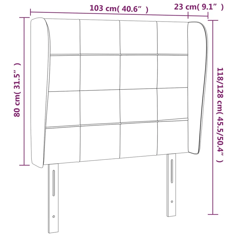 Tête de lit accessoire couchage chambre à coucher meuble avec rebord latéral 103 x 23 x 118/128 cm Tissu velours noir TDL0204599