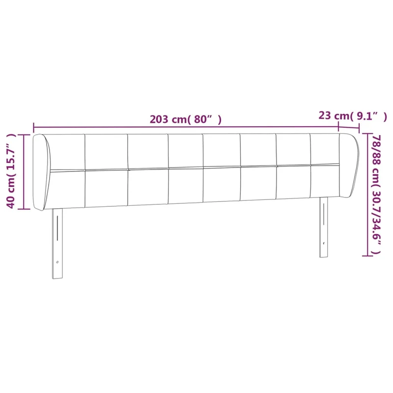 Tête de lit accessoire couchage chambre à coucher meuble avec rebord latéral 203 x 23 x 78/88 cm Tissu velours noir TDL0204469