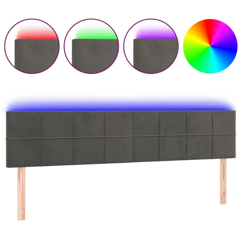 Tête de lit accessoire couchage chambre à coucher meuble à LED 200 x 5 x 78/88 cm tissu velours gris foncé TDL0201074