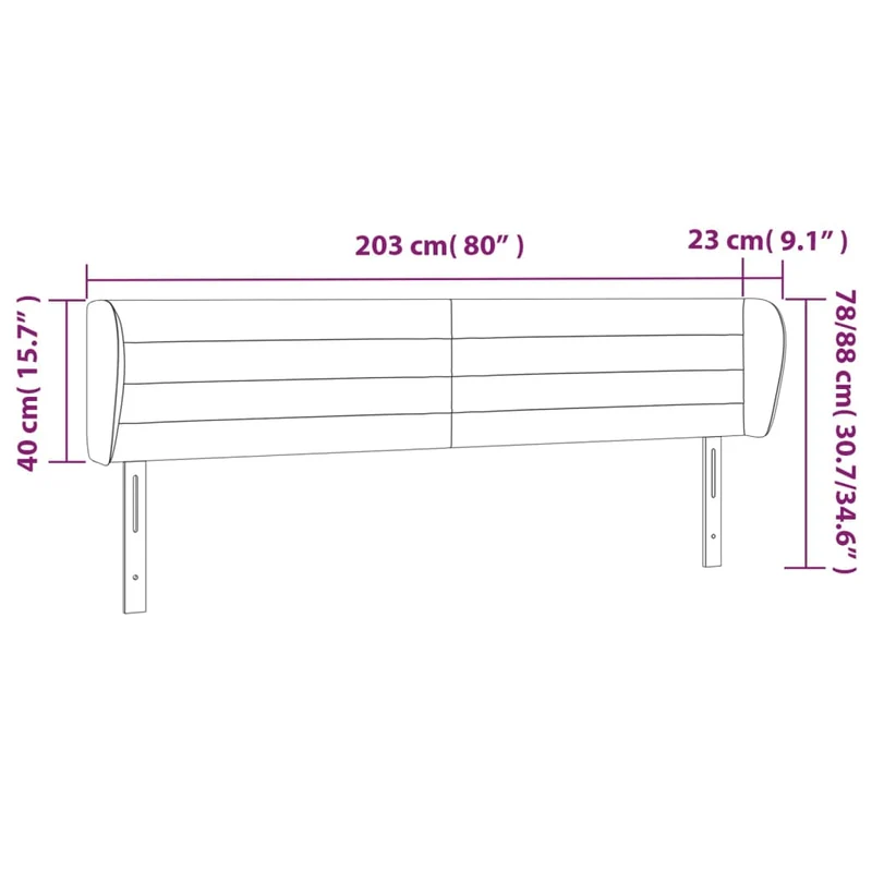 Tête de lit accessoire couchage chambre à coucher meuble avec rebord latéral 203 x 23 x 78/88 cm tissu gris clair TDL0205158