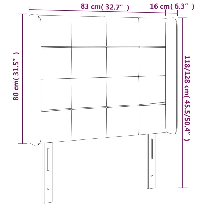 Tête de lit accessoire couchage chambre à coucher meuble avec rebord latéral 83 x 16 x 118/128 cm tissu velours gris clair TDL0205144