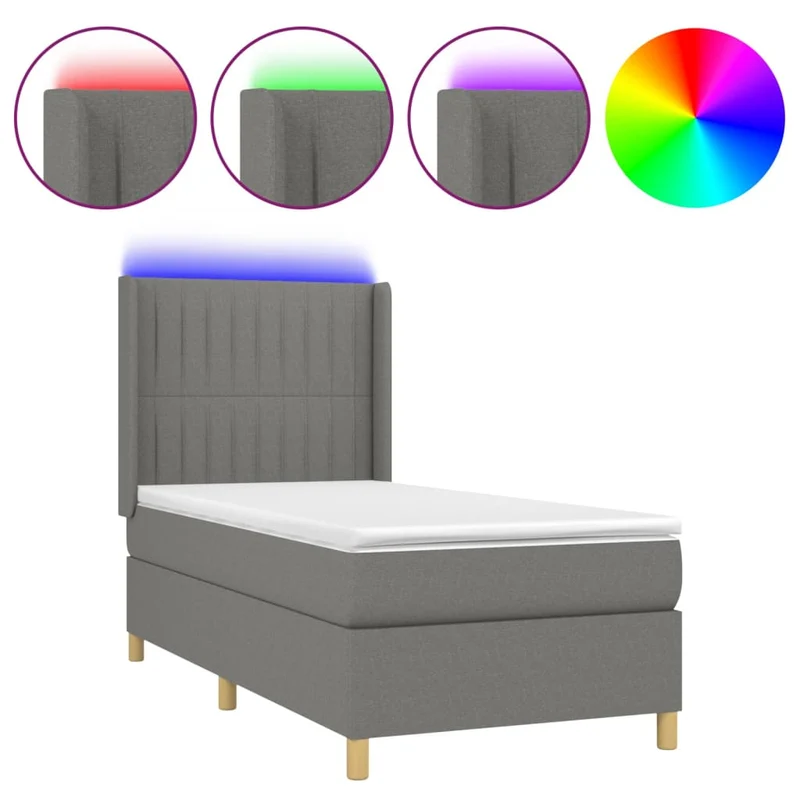 Cadre de lit LED avec sommier tête de lit matelas 100x200 cm tissu gris foncé TDL0208444