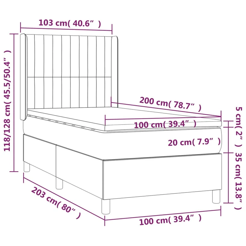 Cadre de lit LED avec sommier tête de lit matelas 100x200 cm tissu gris foncé TDL0208444