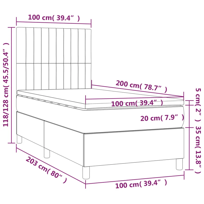 Cadre de lit LED avec sommier tête de lit matelas 100x200 cm tissu gris foncé TDL0208425