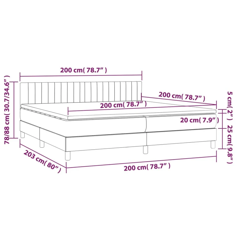 Cadre de lit LED avec sommier tête de lit matelas 200x200 cm tissu gris foncé TDL0208288