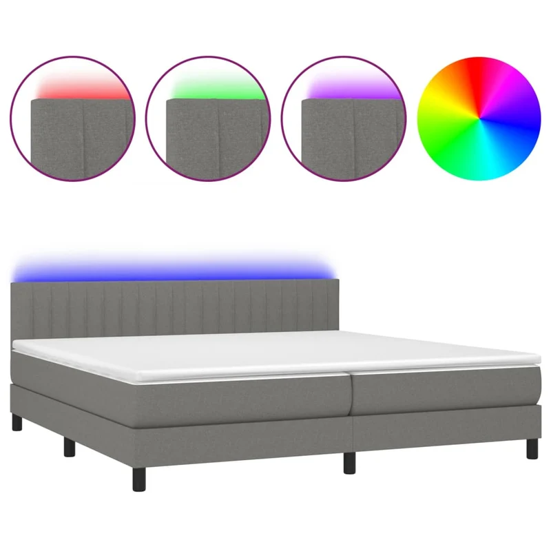 Cadre de lit LED avec sommier tête de lit matelas 200x200 cm tissu gris foncé TDL0208281
