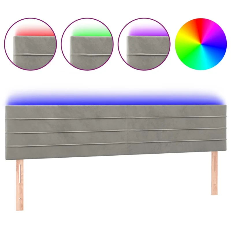 Tête de lit accessoire couchage chambre à coucher meuble à LED 180 x 5 x 78/88 cm tissu velours gris clair TDL0201342
