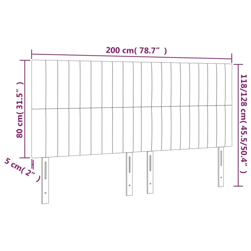 Tête de lit accessoire couchage chambre à coucher meuble 4 parties 100 x 5 x 78/88 cm tissu velours gris clair TDL0206043