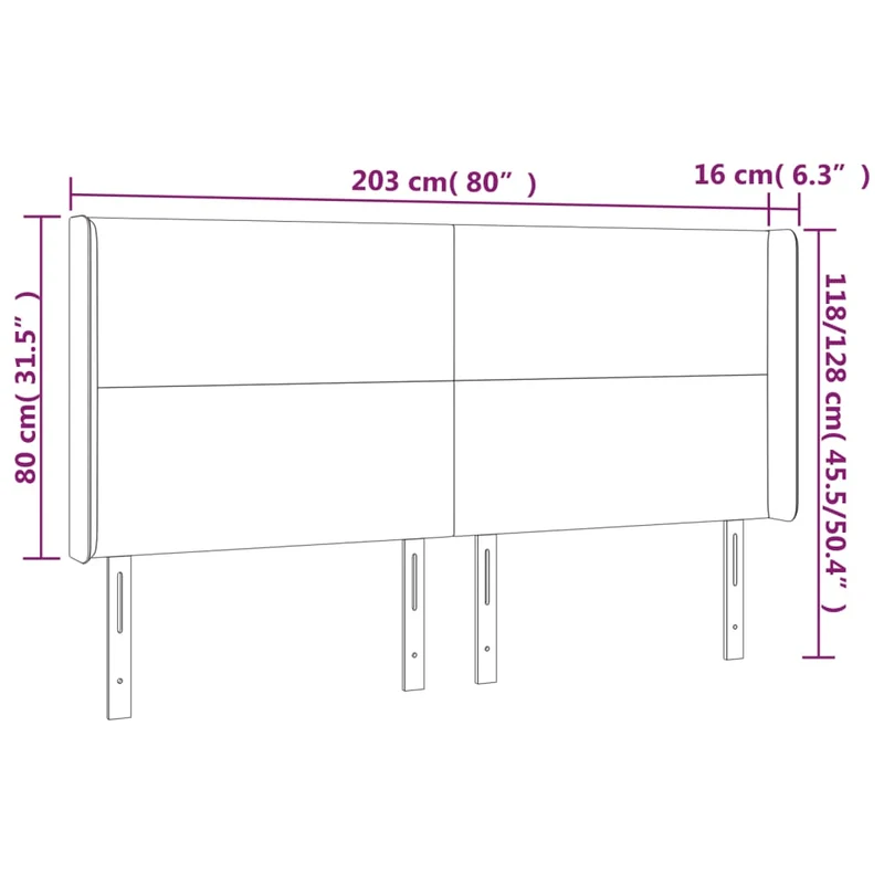 Tête de lit accessoire couchage chambre à coucher meuble avec rebord latéral 203 x 16 x 118/128 cm synthétique noir TDL0204503