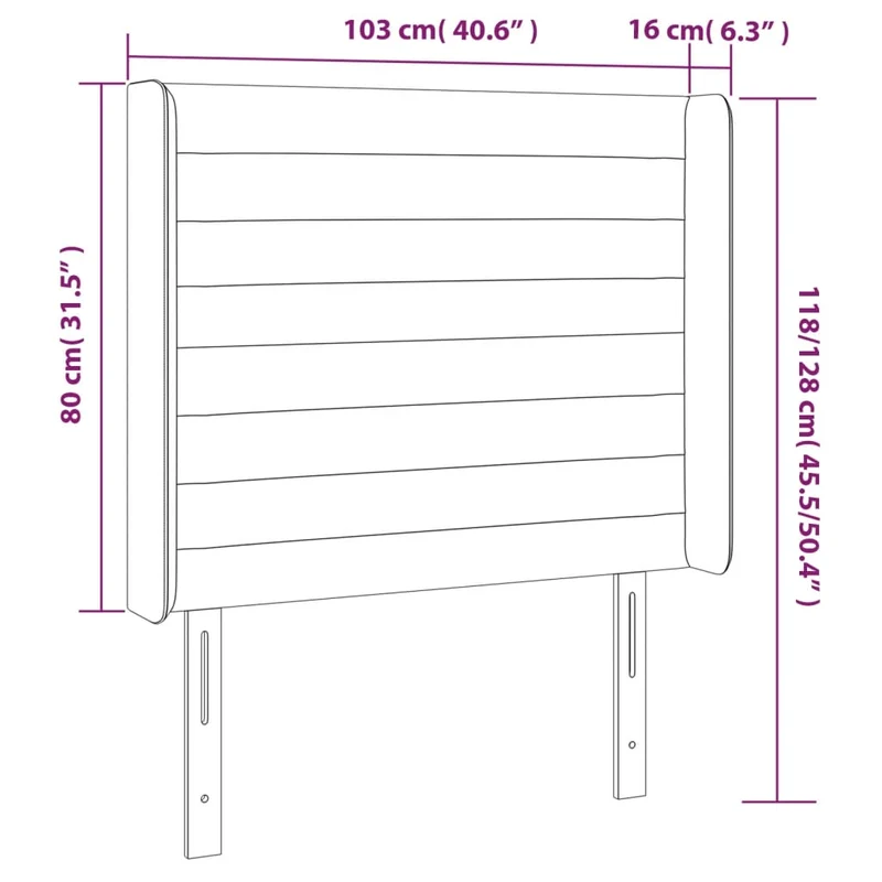 Tête de lit accessoire couchage chambre à coucher meuble à LED 103 x 16 x 118/128 cm tissu gris foncé TDL0201182