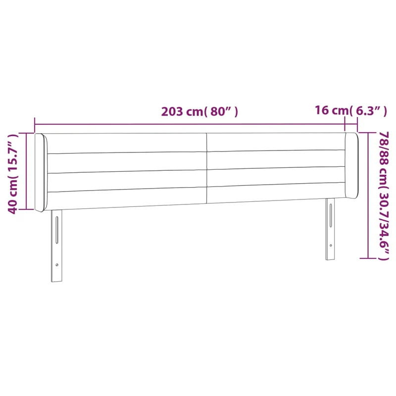 Tête de lit accessoire couchage chambre à coucher meuble à LED 203 x 16 x 78/88 cm tissu gris foncé TDL0201056