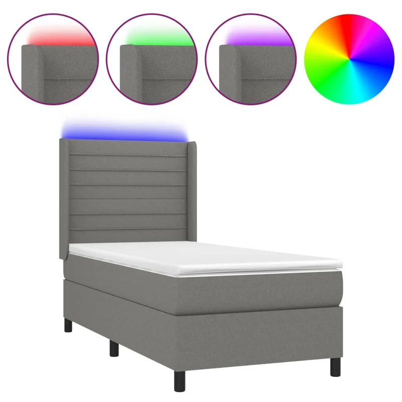 Cadre de lit LED avec sommier tête de lit matelas 100x200 cm tissu gris foncé TDL0208452