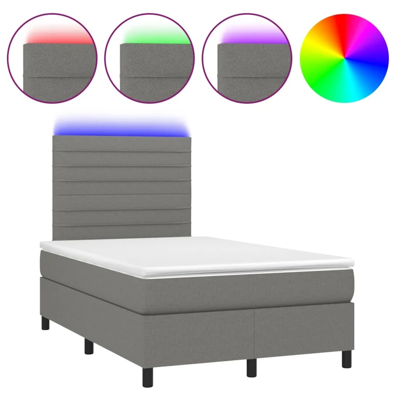 Cadre de lit LED avec sommier tête de lit matelas 120x200 cm tissu gris foncé TDL0208417