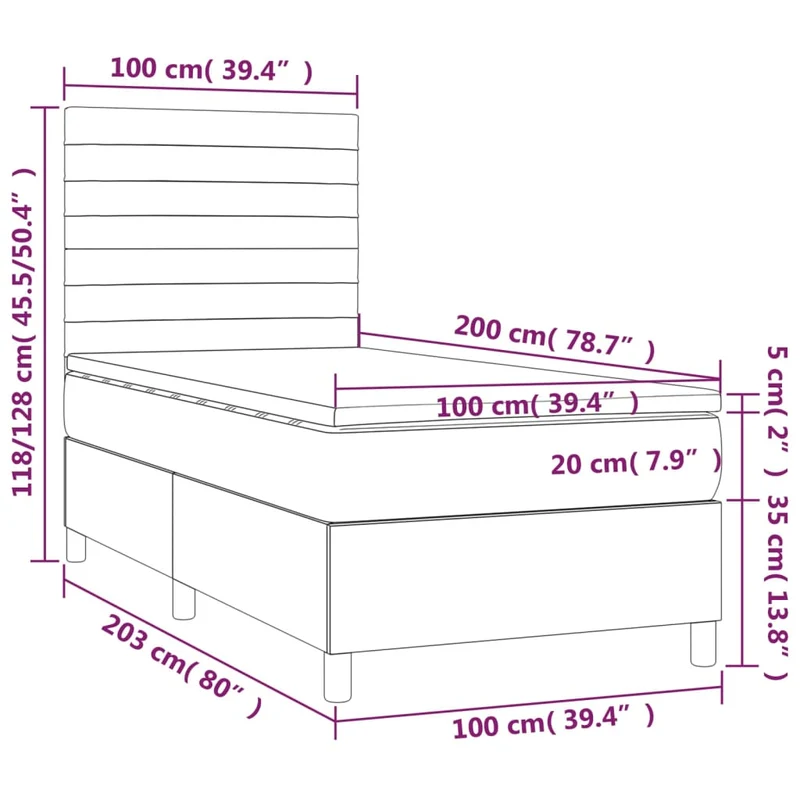 Cadre de lit LED avec sommier tête de lit matelas surmatelas 100x200 cm tissu gris clair TDL0207943