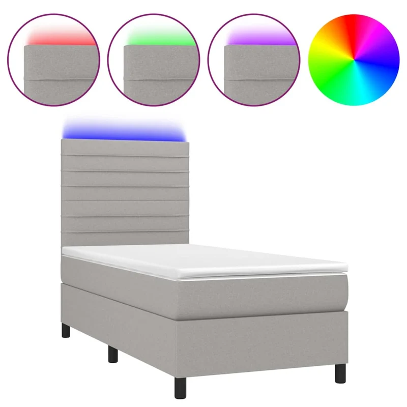 Cadre de lit LED avec sommier tête de lit matelas surmatelas 100x200 cm tissu gris clair TDL0207942