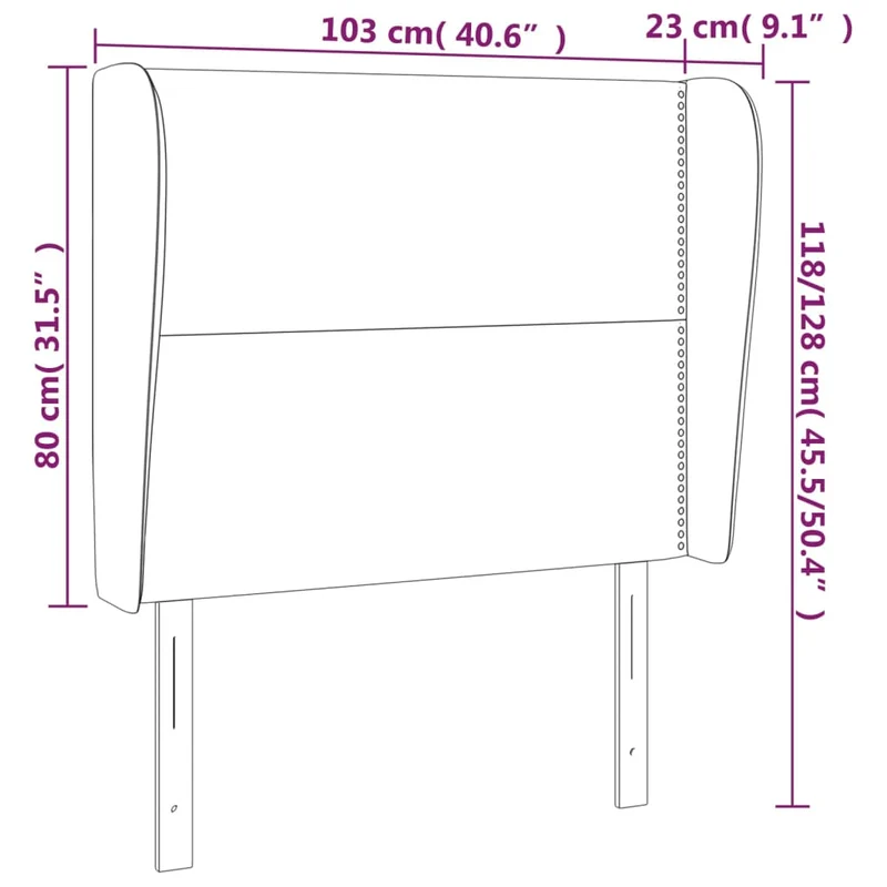 Tête de lit accessoire couchage chambre à coucher meuble avec rebord latéral 103 x 23 x 118/128 cm tissu velours gris foncé TDL0205045