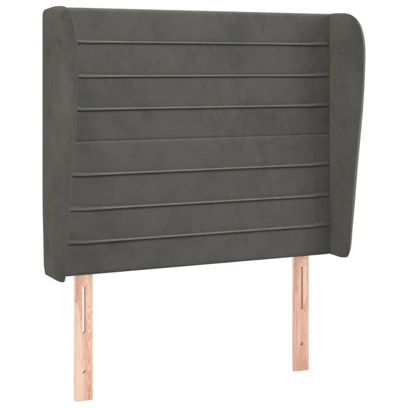 Tête de lit accessoire couchage chambre à coucher meuble avec rebord latéral 103 x 23 x 118/128 cm tissu velours gris foncé TDL0205041