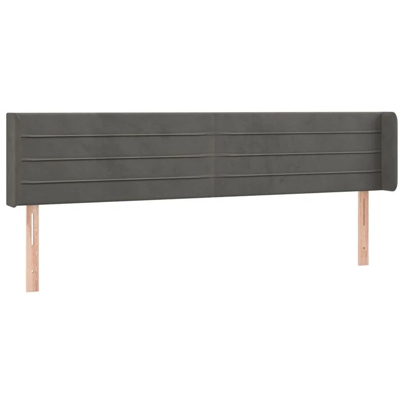Tête de lit accessoire couchage chambre à coucher meuble avec rebord latéral 203 x 16 x 78/88 cm tissu velours gris foncé TDL0204938