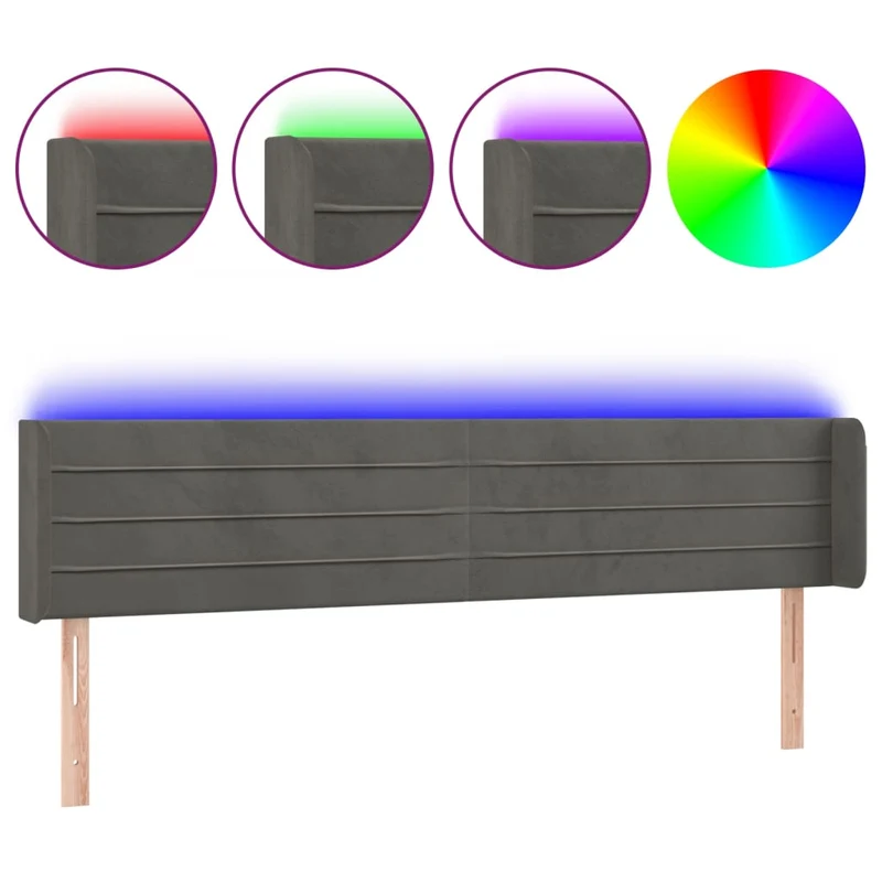 Tête de lit accessoire couchage chambre à coucher meuble à LED 203 x 16 x 78/88 cm tissu velours gris foncé TDL0201052