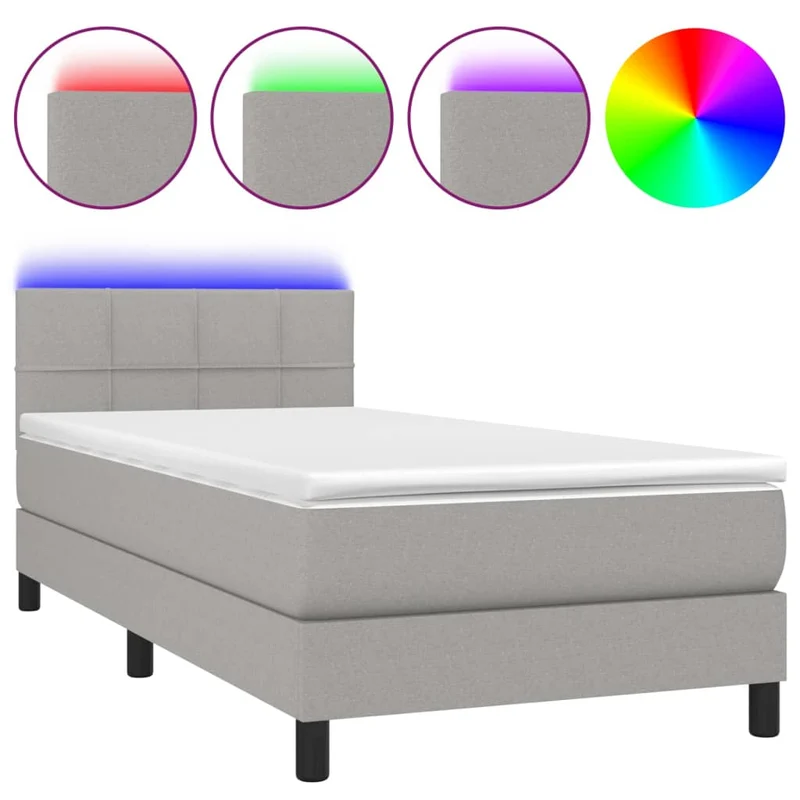 Cadre de lit LED avec sommier tête de lit matelas surmatelas 100x200 cm tissu gris clair TDL0207957