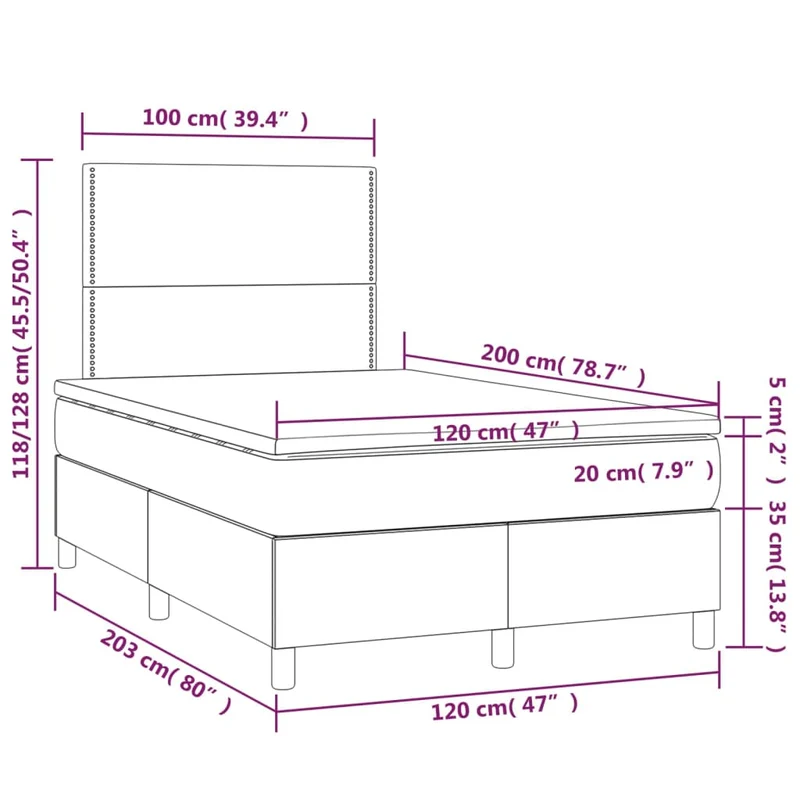 Cadre de lit LED avec sommier tête de lit matelas surmatelas 120x200 cm tissu velours gris foncé TDL0207737