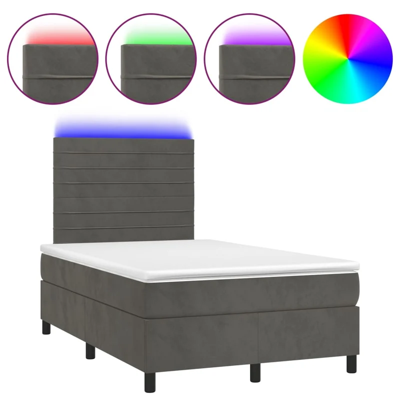 Cadre de lit LED avec sommier tête de lit matelas surmatelas 120x200 cm tissu velours gris foncé TDL0207732