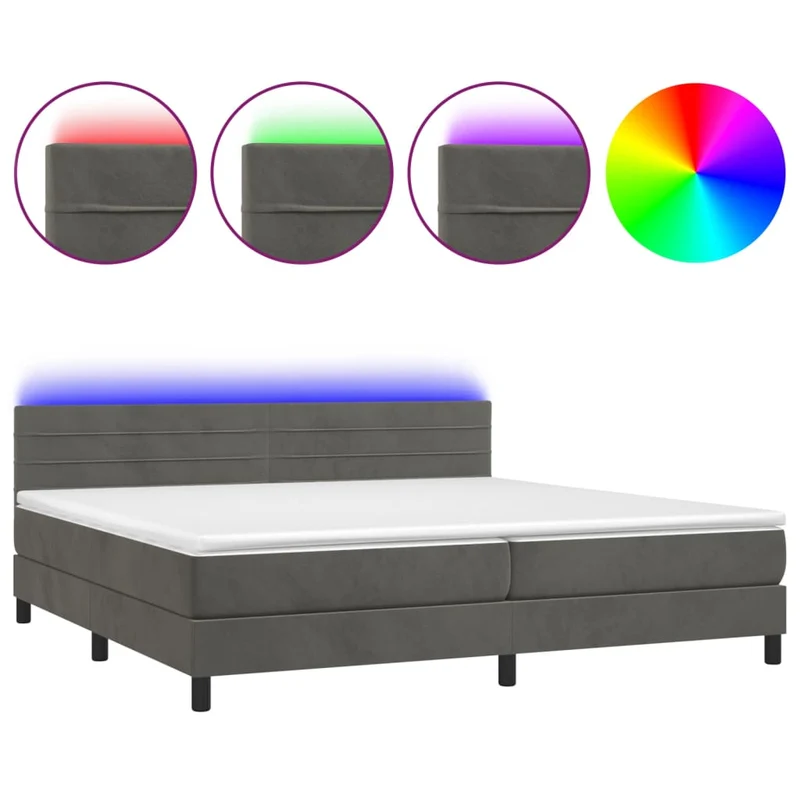 Cadre de lit LED avec sommier tête de lit matelas surmatelas 200x200 cm tissu velours gris foncé TDL0207686