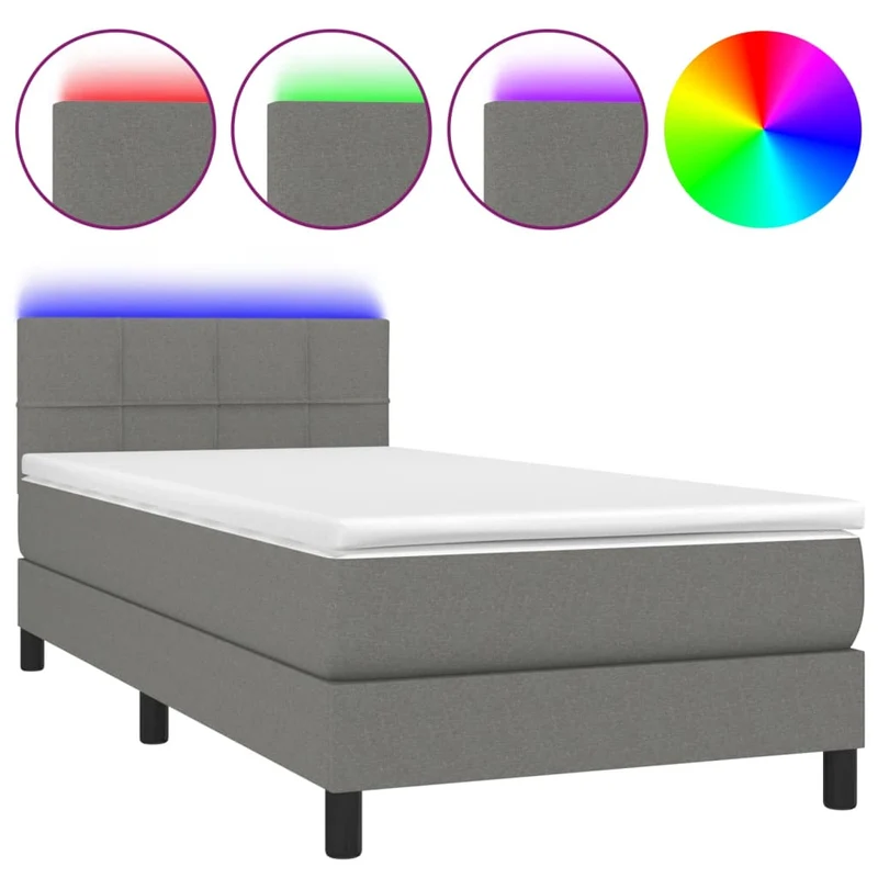 Cadre de lit LED avec sommier tête de lit matelas 100x200 cm tissu gris foncé TDL0208427